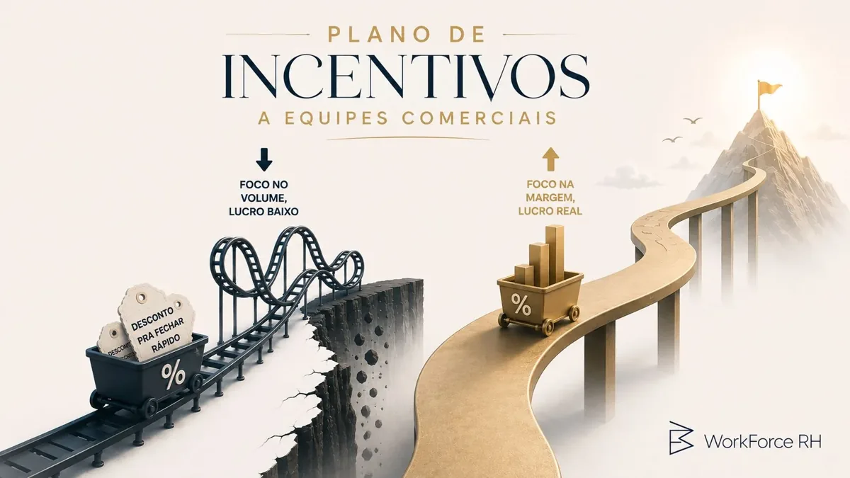 Ilustração de um plano de incentivos a equipes comerciais: foco no volume leva a lucro baixo; foco na margem leva a lucro real